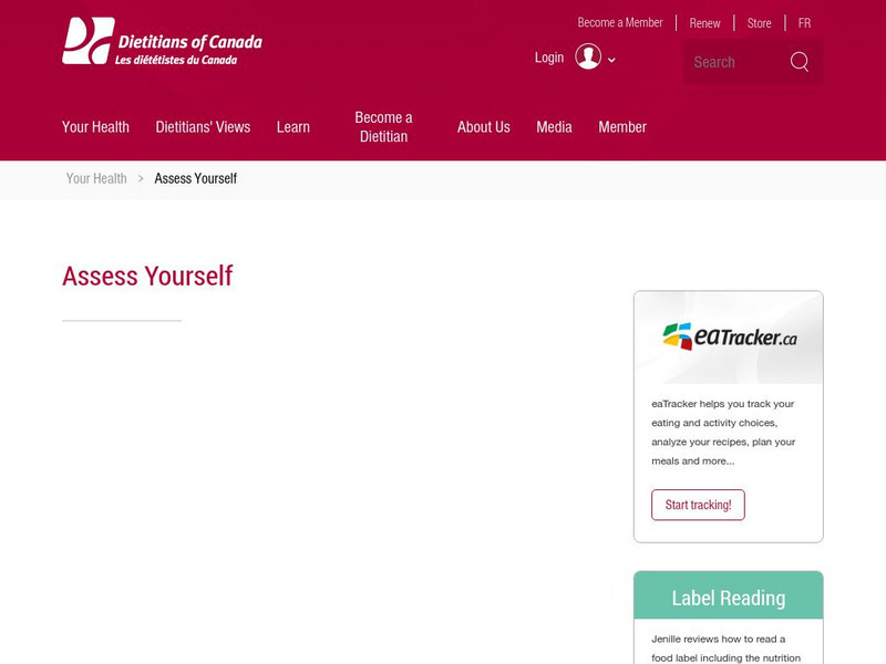Dieticians of Canada: Assess Yourself Activity Dieticians of Canada: Assess Yourself Activity
