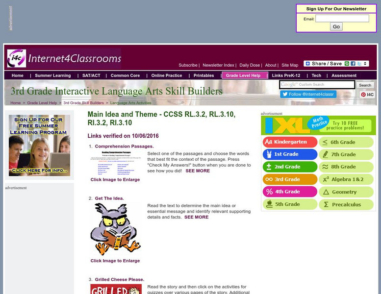 Internet4classrooms:3rd Grade Skills Builder: Main Idea Unit Plan Internet4classrooms:3rd Grade Skills Builder: Main Idea Unit Plan