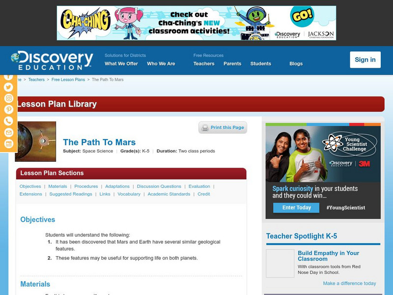 Discovery Education: Path to Mars Lesson Plan