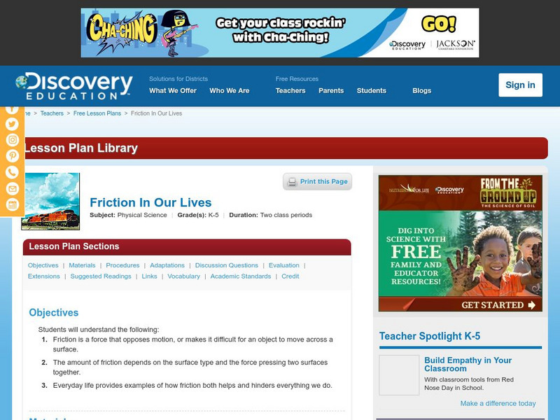 Discovery Education: Friction in Our Lives Lesson Plan Discovery Education: Friction in Our Lives Lesson Plan