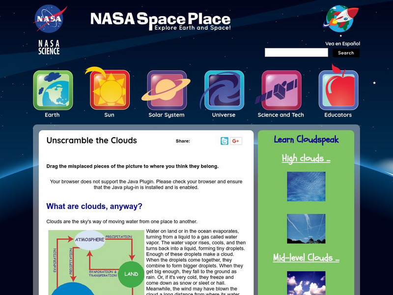 Nasa: Space Place: Unscramble the Clouds Interactive Nasa: Space Place: Unscramble the Clouds Interactive