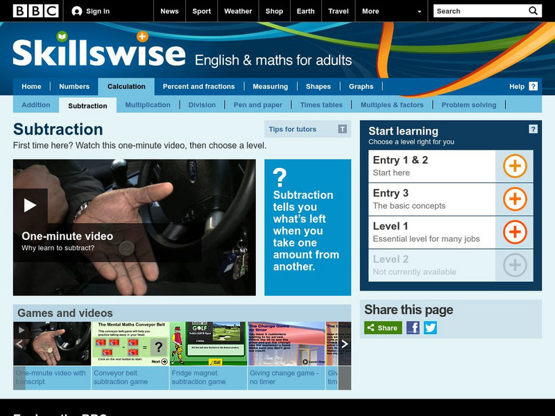 Bbc: Skillswise: Subtraction Unit Plan Bbc: Skillswise: Subtraction Unit Plan