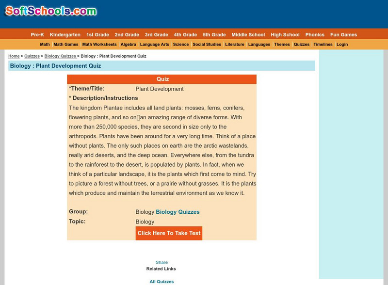 Soft Schools: Plant Development Quiz Unknown Type Soft Schools: Plant Development Quiz Unknown Type