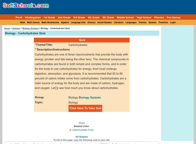 Soft Schools: Carbohydrates Quiz Unknown Type Soft Schools: Carbohydrates Quiz Unknown Type