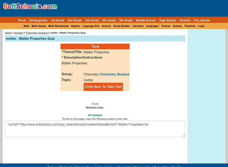 Soft Schools: Matter Properties Quiz Unknown Type
