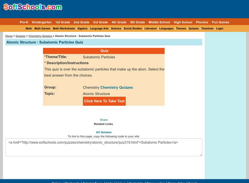 Soft Schools: Subatomic Particles Quiz Unknown Type Soft Schools: Subatomic Particles Quiz Unknown Type