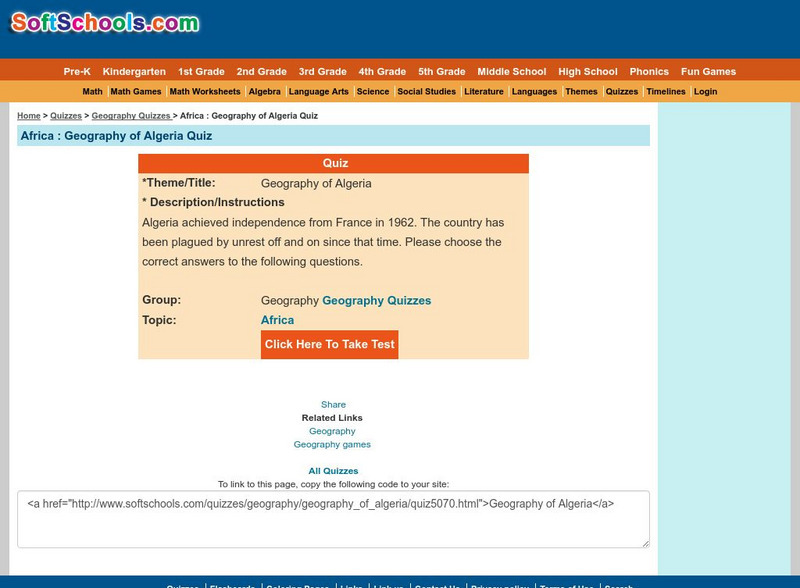 Soft Schools: Geography of Algeria Quiz Unknown Type Soft Schools: Geography of Algeria Quiz Unknown Type