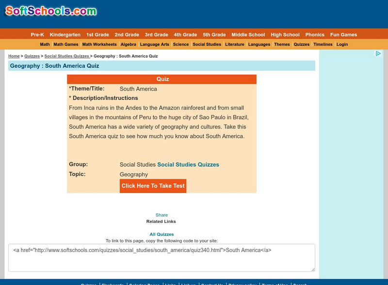 Soft Schools: Geography: South America Quiz Unknown Type Soft Schools: Geography: South America Quiz Unknown Type