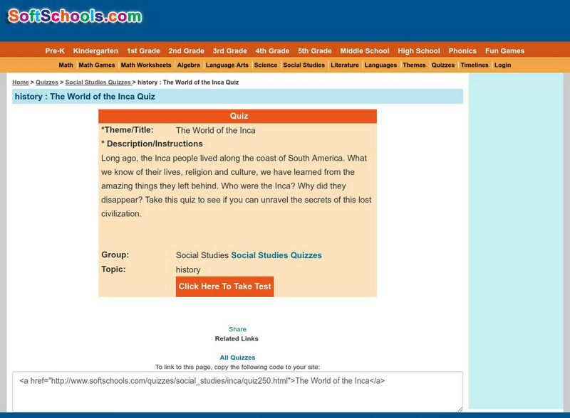Soft Schools: The World of the Inca Quiz Unknown Type Soft Schools: The World of the Inca Quiz Unknown Type