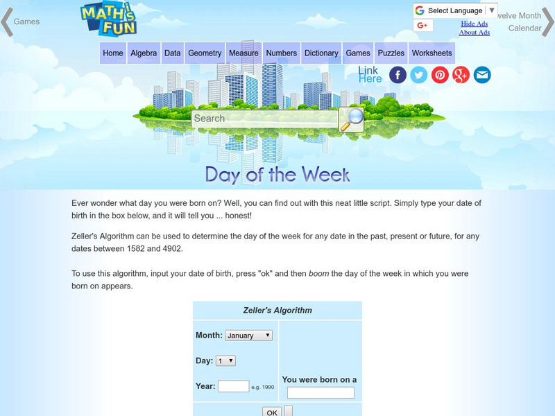 Math Is Fun: Day of the Week Activity Math Is Fun: Day of the Week Activity