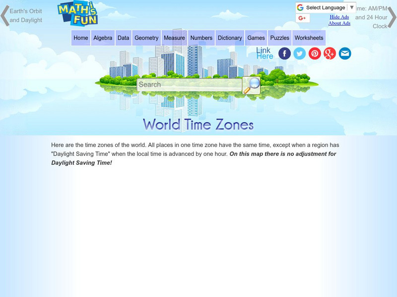 Math Is Fun: World Time Zones Graphic Math Is Fun: World Time Zones Graphic