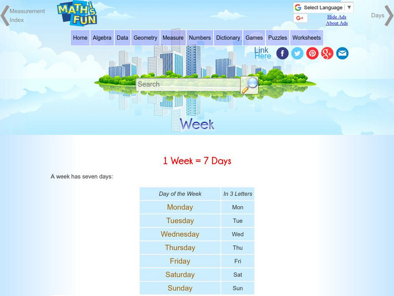 Math Is Fun: Weeks Activity Math Is Fun: Weeks Activity