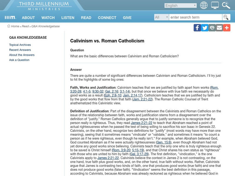 3rd Millennium Ministries: Calvinism v Roman Catholicism Website 3rd Millennium Ministries: Calvinism v Roman Catholicism Website