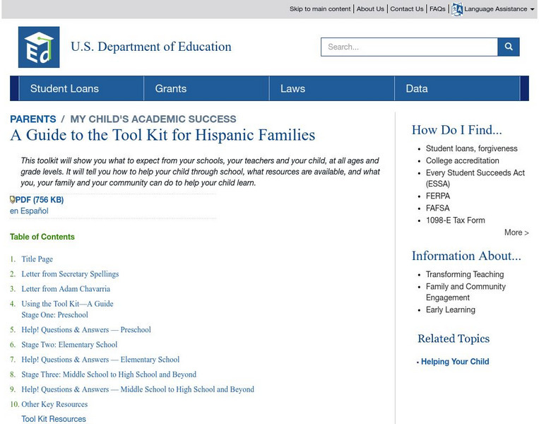Academic Success: A Tool Kit for Hispanic Families Website Academic Success: A Tool Kit for Hispanic Families Website