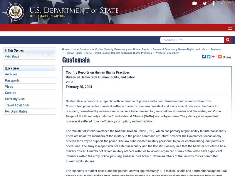 U.s. Dept of State: Human Rights Practices Report: Guatemala Handout U.s. Dept of State: Human Rights Practices Report: Guatemala Handout