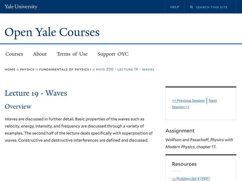 Open Yale Courses: Physics 200: Waves Online Course Open Yale Courses: Physics 200: Waves Online Course