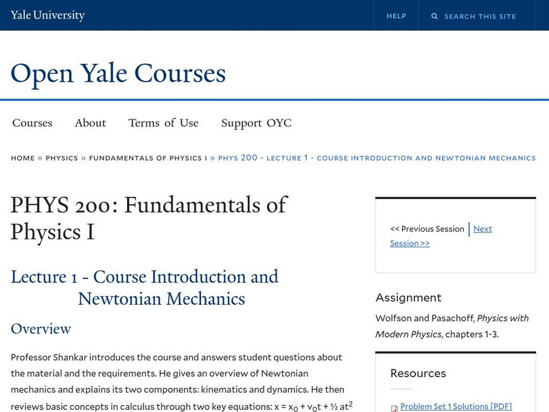 Open Yale Courses: Physics 200: Fundamentals of Physics Online Course Open Yale Courses: Physics 200: Fundamentals of Physics Online Course