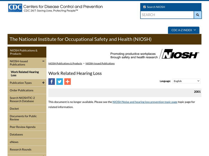 Centers for Disease Control: Work Related Hearing Loss Handout