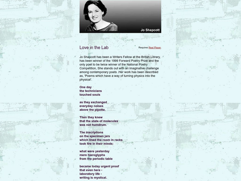 Bbc Poetry Out Loud: Love in the Lab by Jo Shapcott Audio Bbc Poetry Out Loud: Love in the Lab by Jo Shapcott Audio