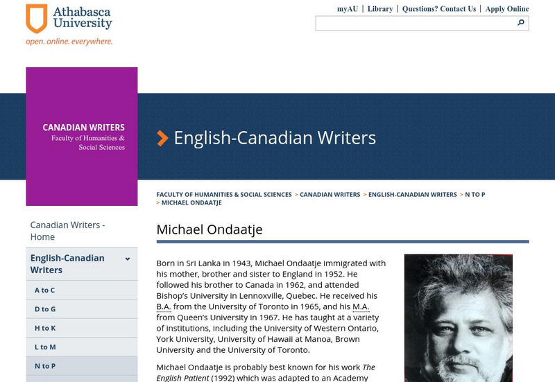 Athabasca University: Centre for Language and Literature: Michael Ondaatje Website