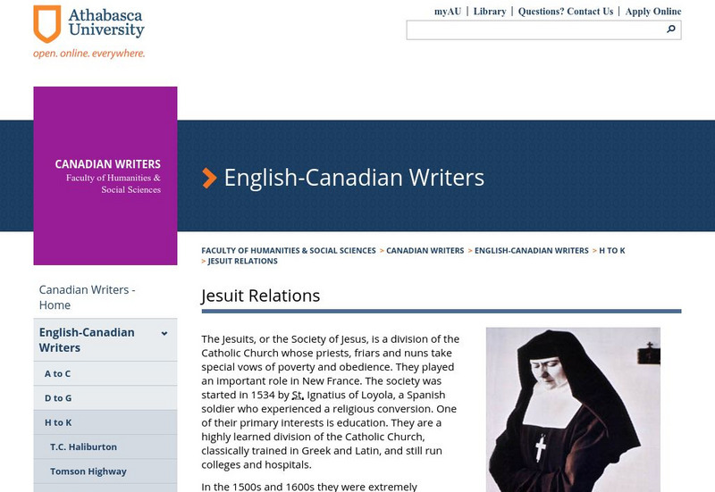 Athabasca University: Centre for Language and Literature: The Jesuit Relations Website Athabasca University: Centre for Language and Literature: The Jesuit Relations Website