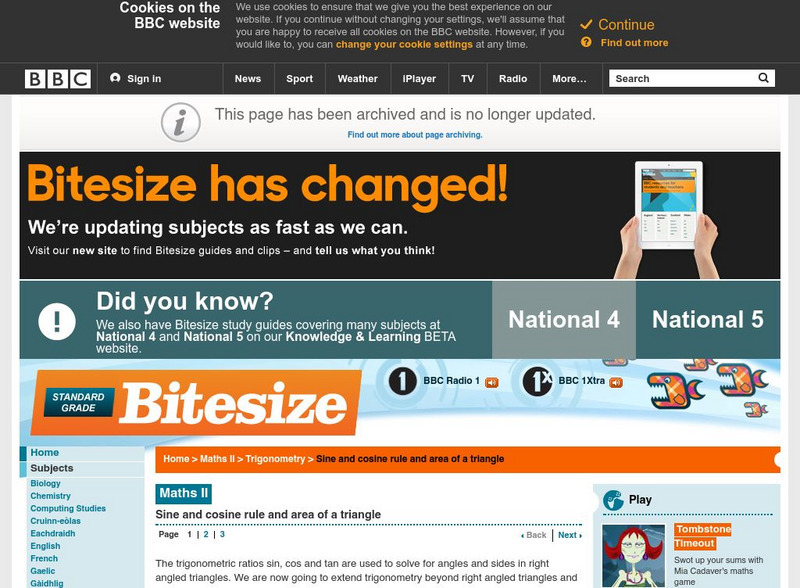 Bbc: Gcse Bitesize: Sine and Cosine Rules Activity Bbc: Gcse Bitesize: Sine and Cosine Rules Activity