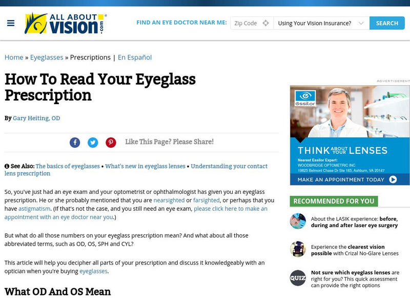 My Prescription: What All Those Numbers Mean Handout