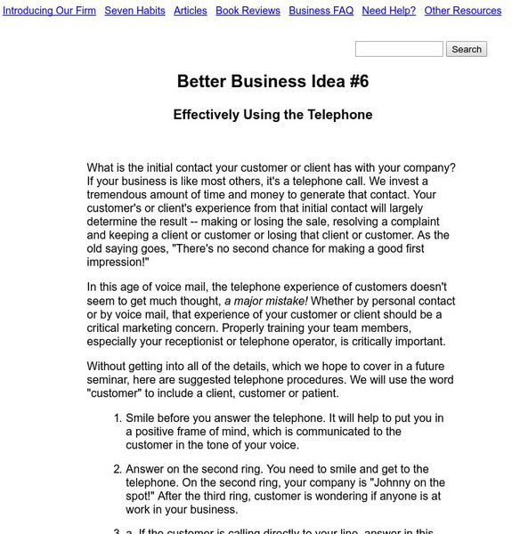 Effectively Using the Telephone Article Effectively Using the Telephone Article