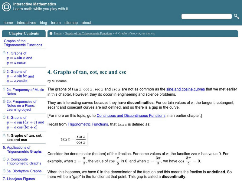 Interactive Mathematics: Graphs of Tan, Cot, Sec, & Csc Interactive