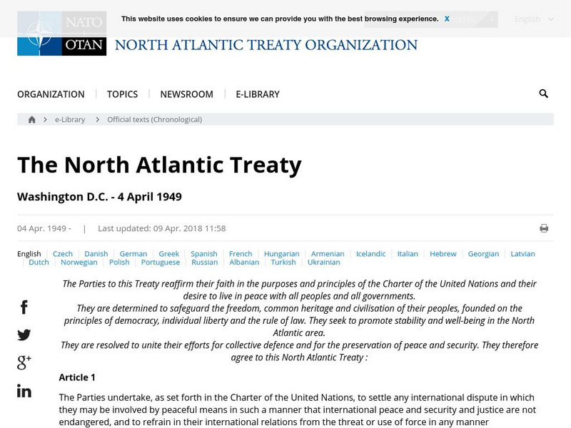 Nato: Text of the North Atlantic Treaty Primary Nato: Text of the North Atlantic Treaty Primary