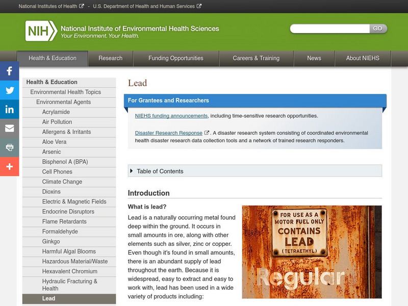 National Institutes of Health: Lead Poisoning Website