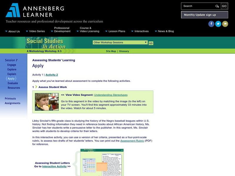 Annenberg Learner: Assessing Student Letters Professional Doc