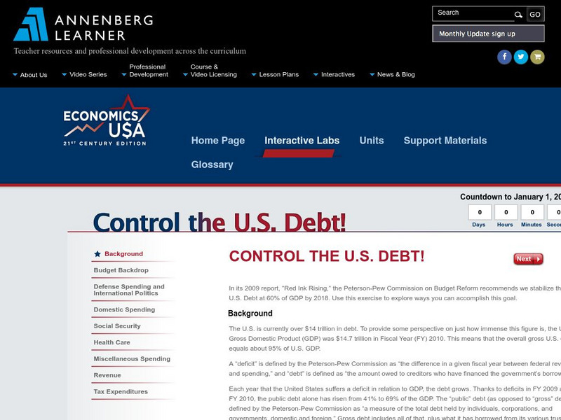 Annenberg Learner: Economics Usa: Control the u.s. Debt! Interactive Annenberg Learner: Economics Usa: Control the u.s. Debt! Interactive