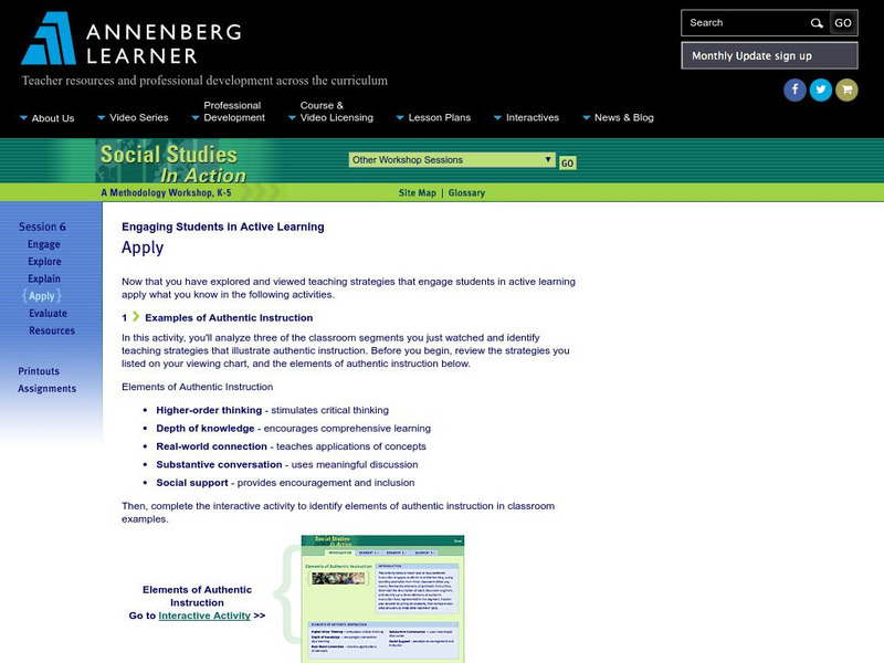 Annenberg Learner: Elements of Authentic Instruction Professional Doc Annenberg Learner: Elements of Authentic Instruction Professional Doc