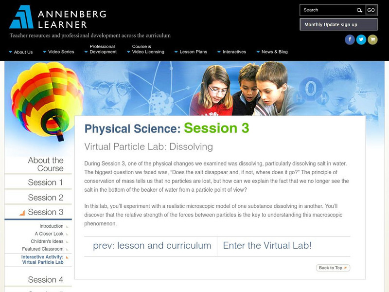 Annenberg Learner: Virtual Particle Lab: Dissolving Unit Plan