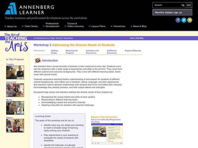 Annenberg Learner: Art of Teaching the Arts Addressing Diverse Needs of Students Instructional Video Annenberg Learner: Art of Teaching the Arts Addressing Diverse Needs of Students Instructional Video