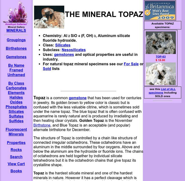 Amethyst Galleries: Mineral Gallery: The Mineral Topaz Handout Amethyst Galleries: Mineral Gallery: The Mineral Topaz Handout