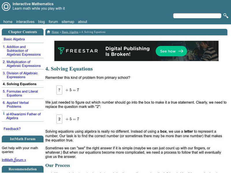 Interactive Mathematics: Solving Equations Unit Plan Interactive Mathematics: Solving Equations Unit Plan