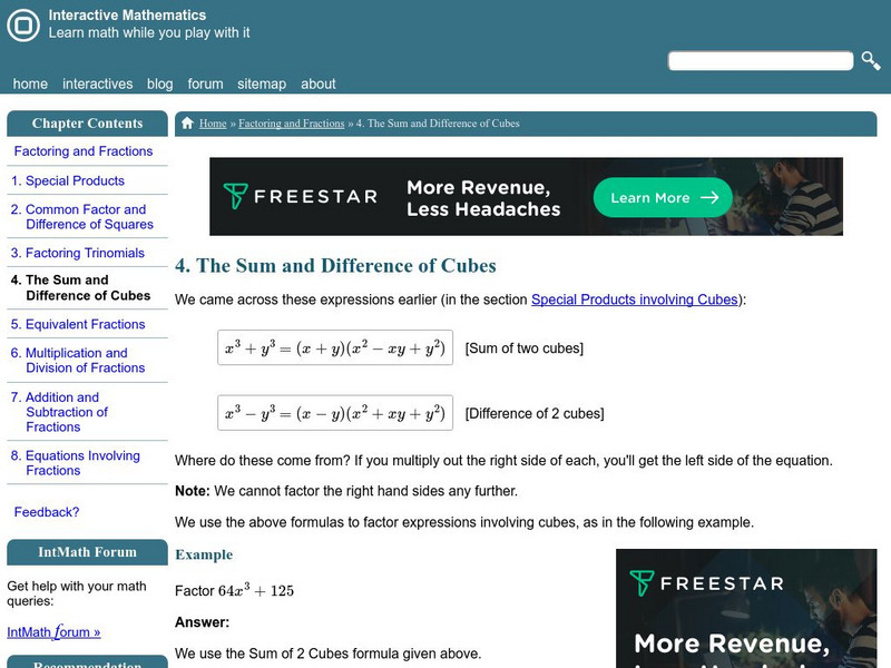 Interactive Mathematics: The Sum and Difference of Cubes Activity