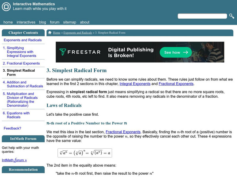 Interactive Mathematics: Simplest Radical Form Activity Interactive Mathematics: Simplest Radical Form Activity