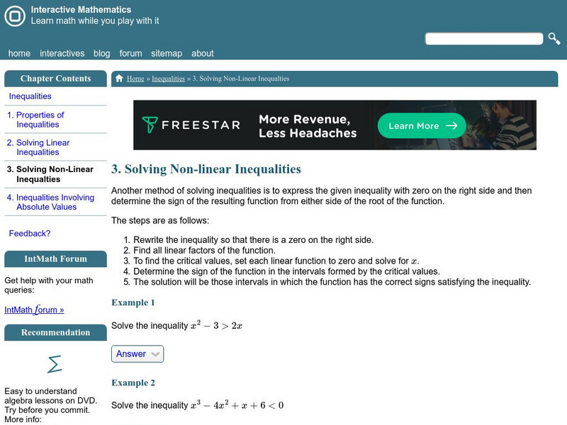 Interactive Mathematics: Solving Non Linear Inequalities Activity Interactive Mathematics: Solving Non Linear Inequalities Activity