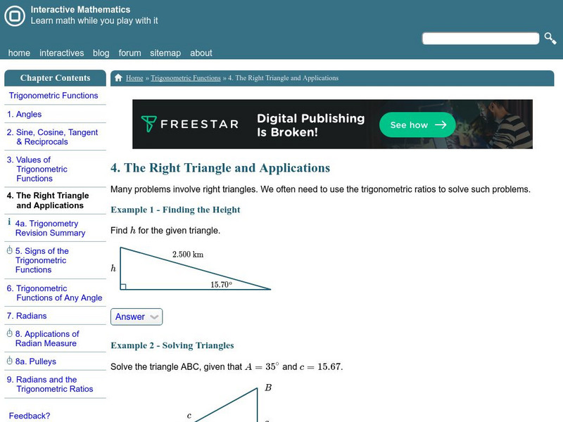 Interactive Mathematics: The Right Triangle and Applications Activity Interactive Mathematics: The Right Triangle and Applications Activity