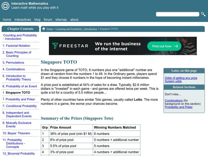 Interactive Mathematics: Toto, the Singapore Lottery Activity Interactive Mathematics: Toto, the Singapore Lottery Activity