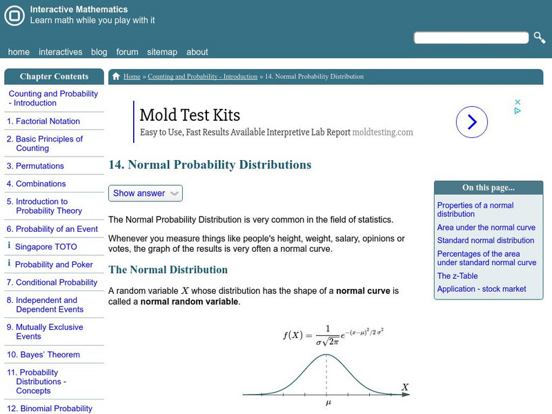 Interactive Mathematics: The Normal Distribution Handout Interactive Mathematics: The Normal Distribution Handout