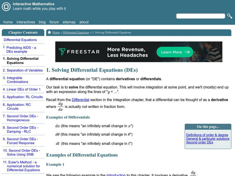 Interactive Mathematics: Solving Differential Equations Activity Interactive Mathematics: Solving Differential Equations Activity