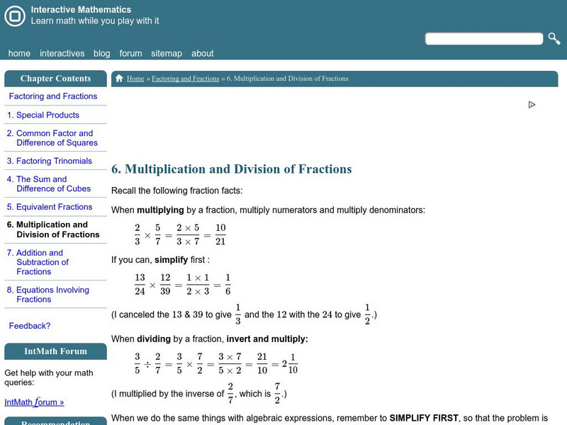 Interactive Mathematics: Multiplication & Division of Fractions Activity Interactive Mathematics: Multiplication & Division of Fractions Activity
