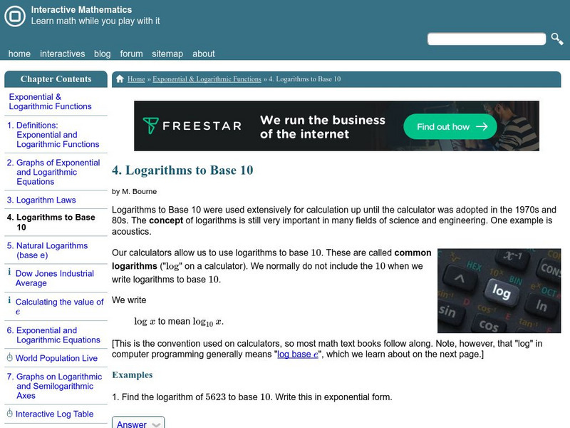 Interactive Mathematics: Logarithms to Base 10 Activity Interactive Mathematics: Logarithms to Base 10 Activity