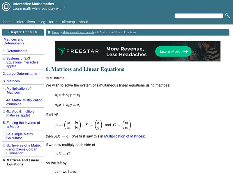 Interactive Mathematics: Matrices and Linear Equations Activity
