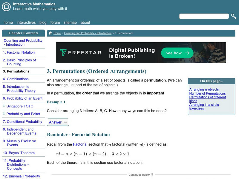 Interactive mathematics permutations activity for 9th 10th grade