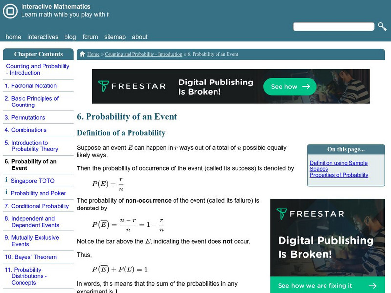 Interactive Mathematics: Probability of an Event Activity Interactive Mathematics: Probability of an Event Activity